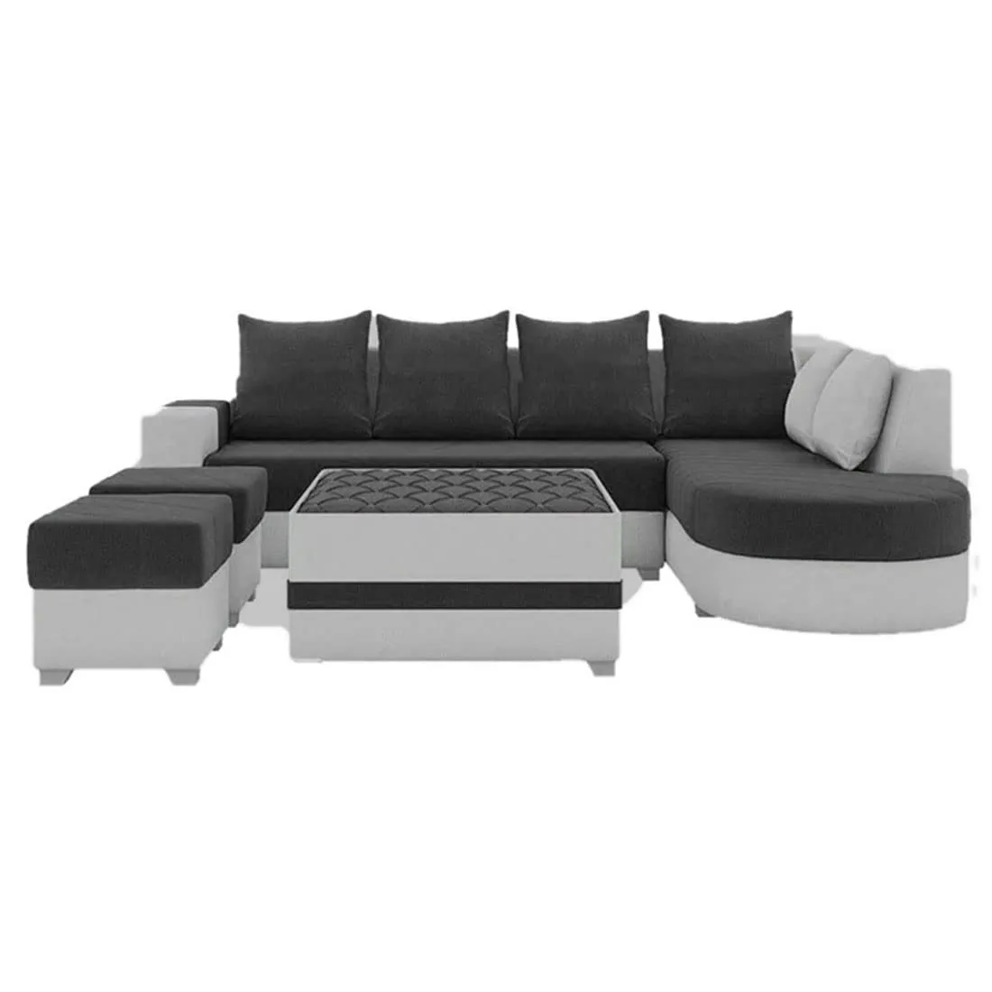 Christie L Shape  Sofa Set with Centre Table and 2 Puffy