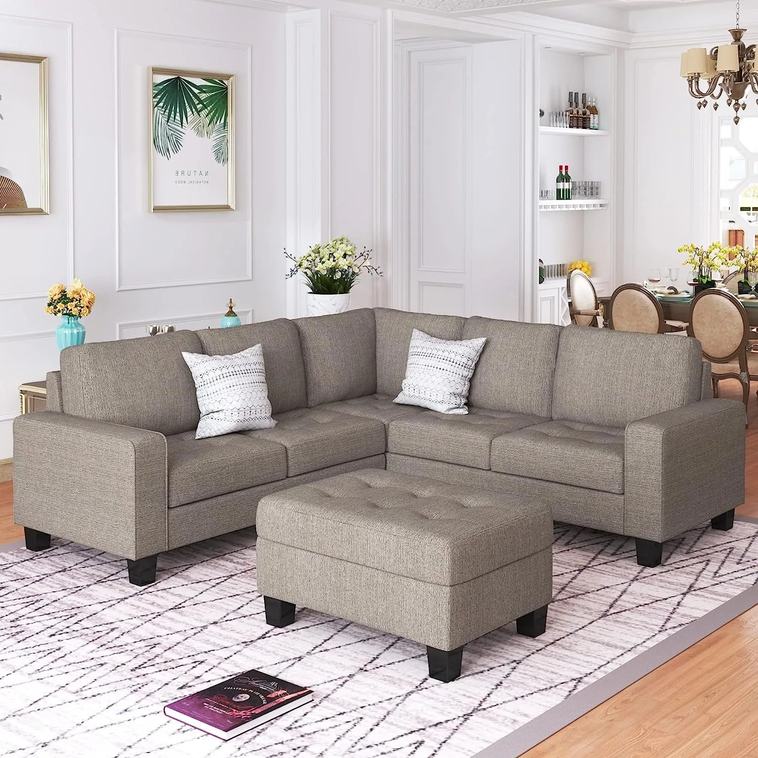 Christopher 5 Seater L Shape Fabric Sofa With Ottoman
