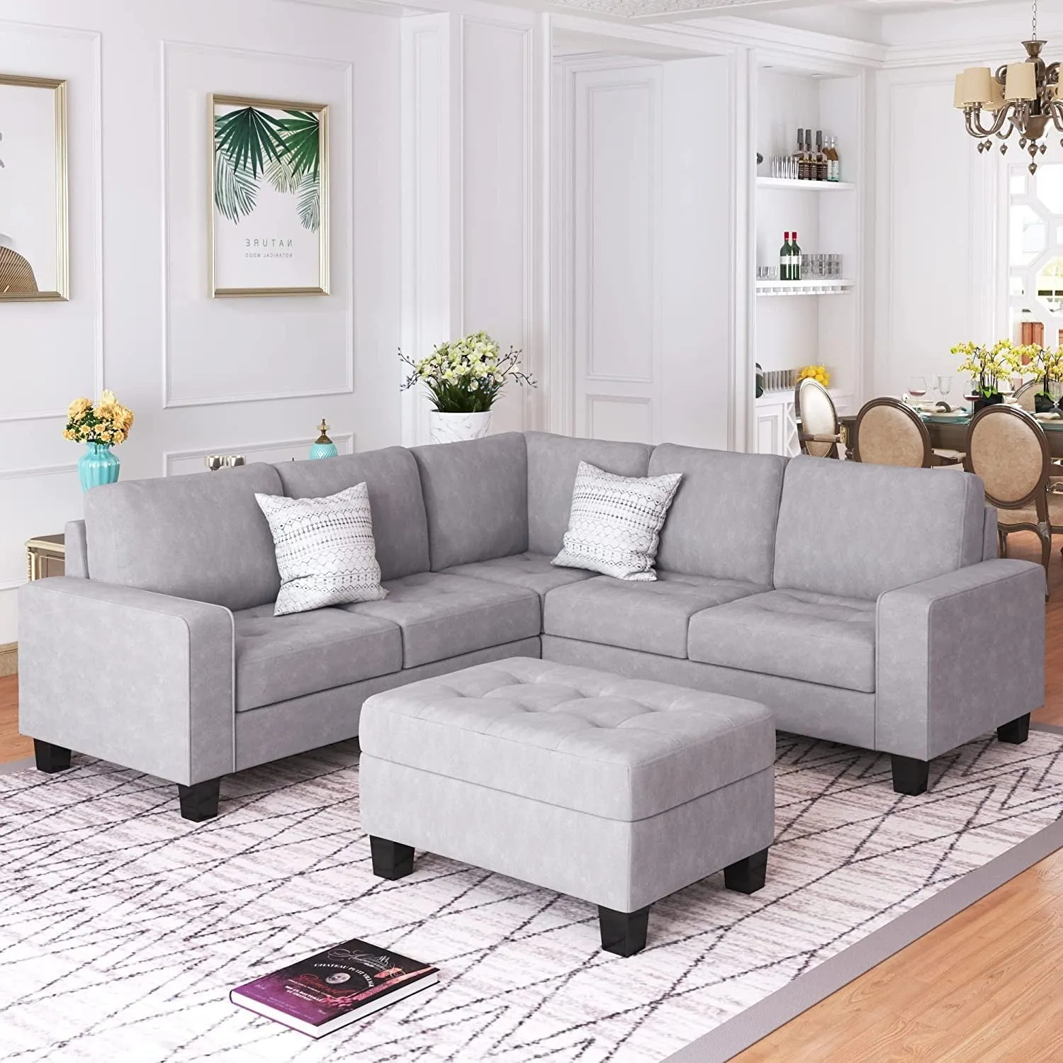 Christopher 5 Seater L Shape Fabric Sofa With Ottoman