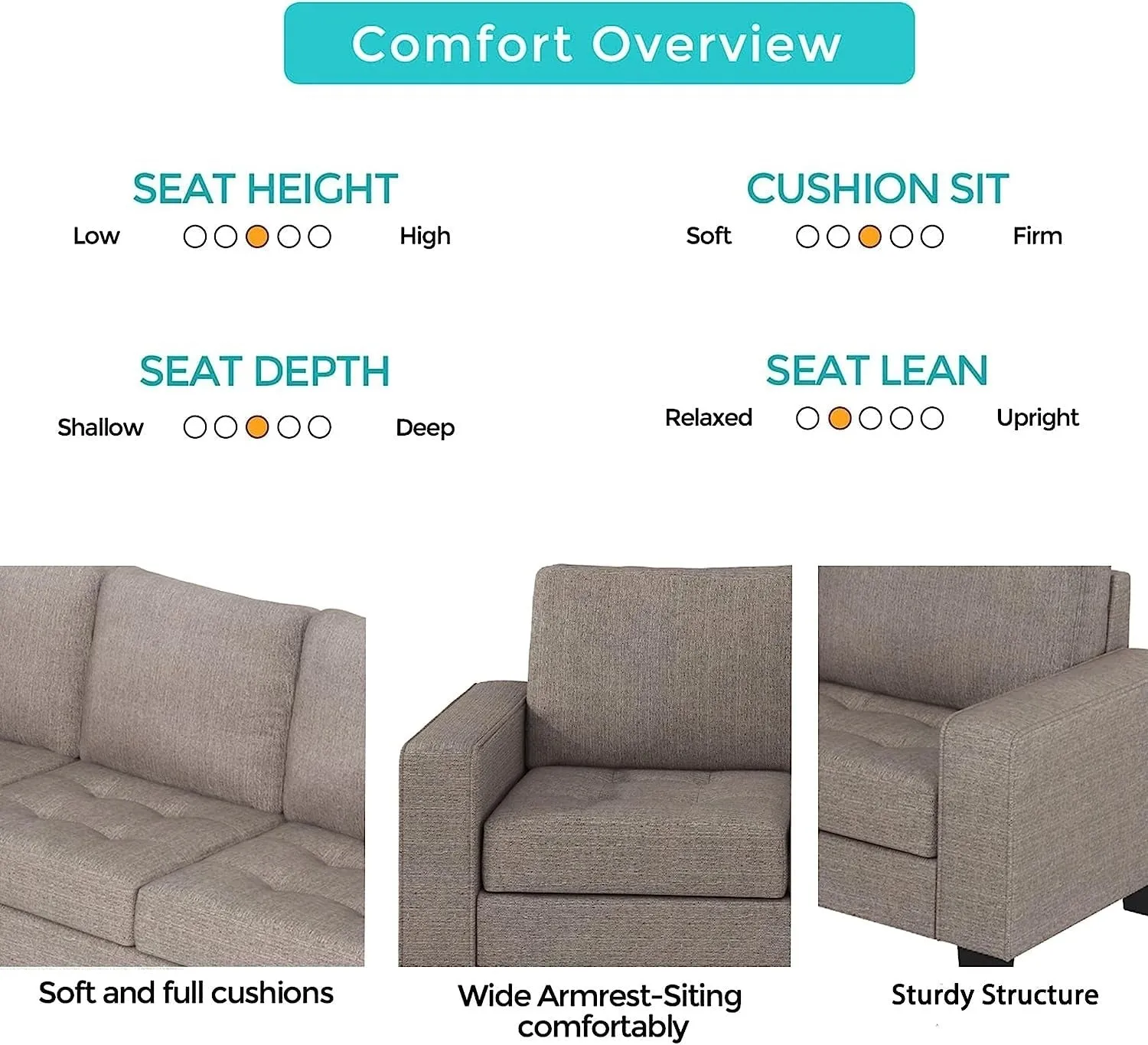 Christopher 5 Seater L Shape Fabric Sofa With Ottoman