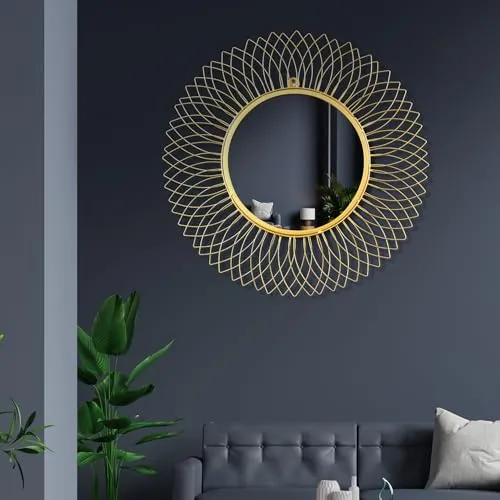 Decorative Sunburst Wall Mirror, 60 cm Diameter, Gold