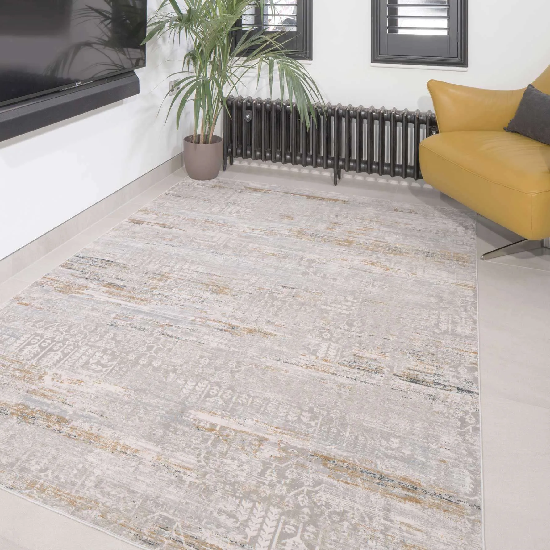 Distressed Mottled Grey Hallway Runner Rug