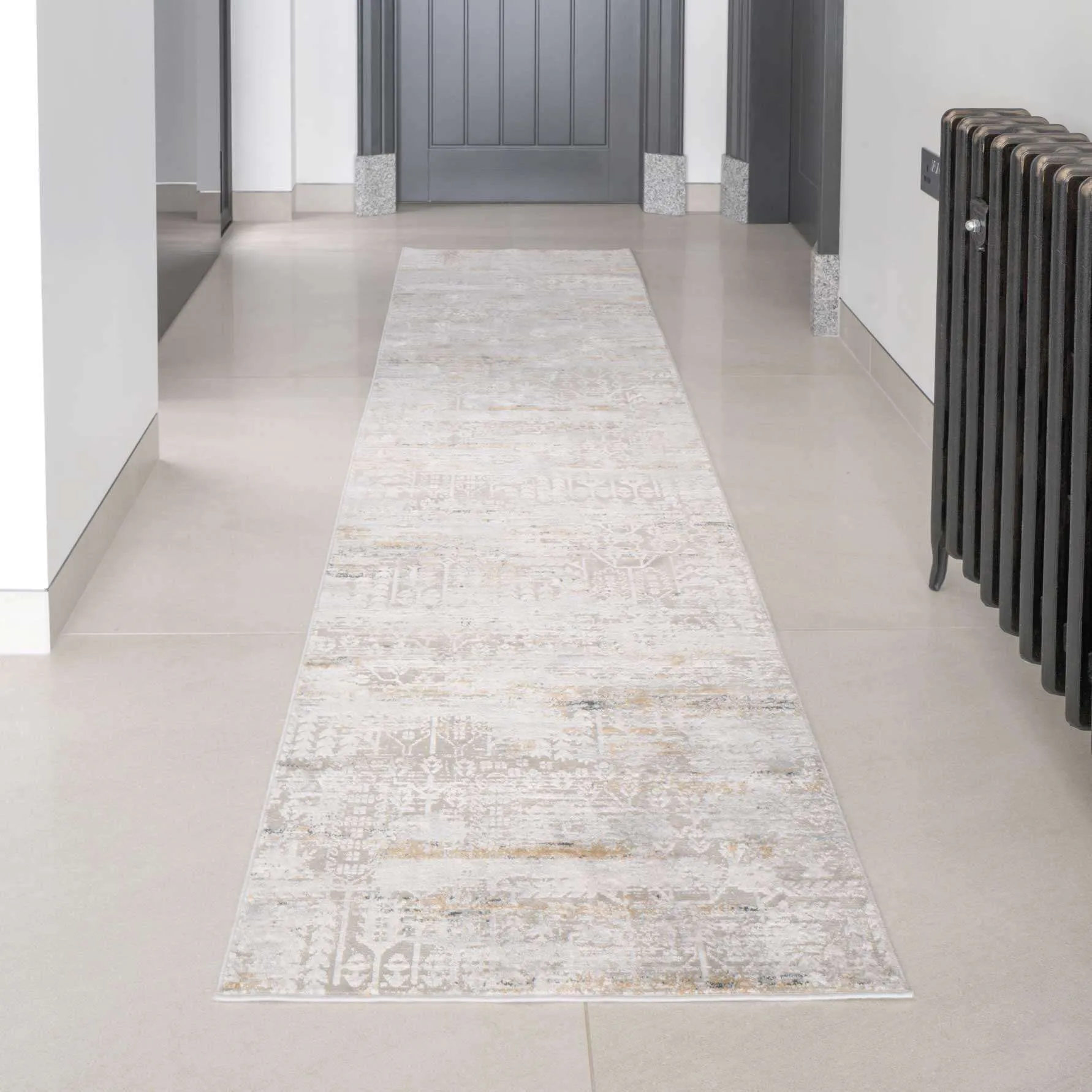 Distressed Mottled Grey Hallway Runner Rug