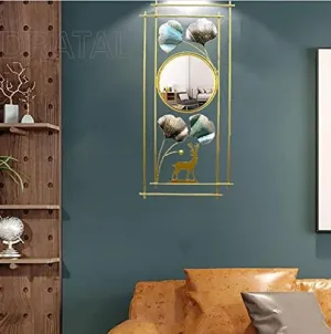 Earwig Wall Mirror,Modern Wall Mirrors 3DMetal Ginkgo Leaf & Deer Design Decorative,Perfect for Living Room, Bedroom, Bathroom, or Entryway Wall Decor