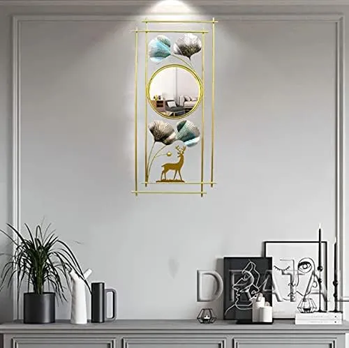 Earwig Wall Mirror,Modern Wall Mirrors 3DMetal Ginkgo Leaf & Deer Design Decorative,Perfect for Living Room, Bedroom, Bathroom, or Entryway Wall Decor