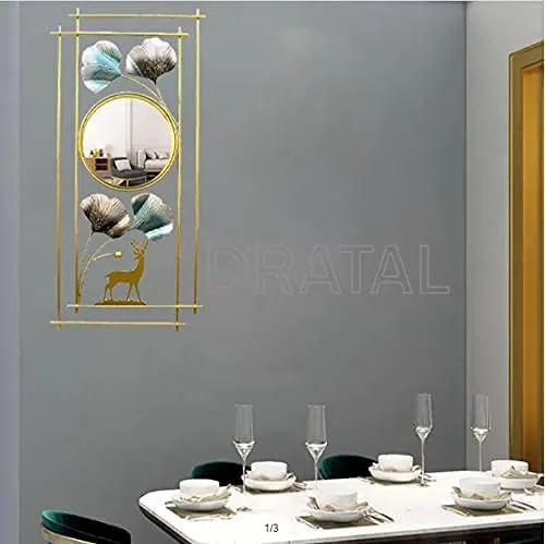 Earwig Wall Mirror,Modern Wall Mirrors 3DMetal Ginkgo Leaf & Deer Design Decorative,Perfect for Living Room, Bedroom, Bathroom, or Entryway Wall Decor