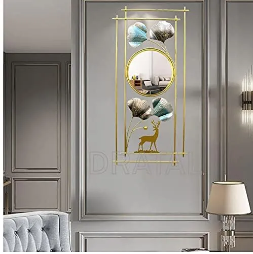Earwig Wall Mirror,Modern Wall Mirrors 3DMetal Ginkgo Leaf & Deer Design Decorative,Perfect for Living Room, Bedroom, Bathroom, or Entryway Wall Decor