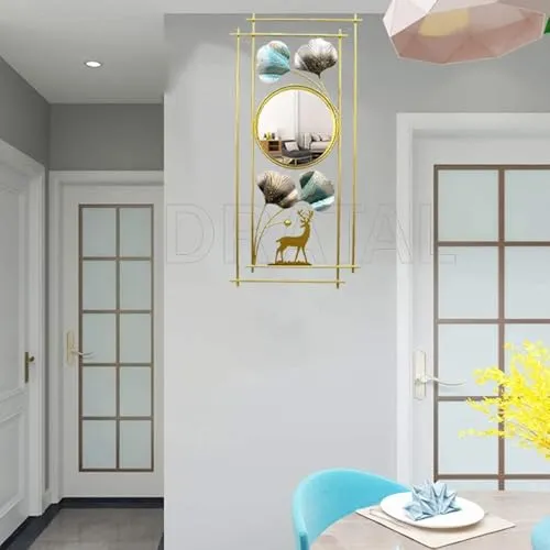 Earwig Wall Mirror,Modern Wall Mirrors 3DMetal Ginkgo Leaf & Deer Design Decorative,Perfect for Living Room, Bedroom, Bathroom, or Entryway Wall Decor