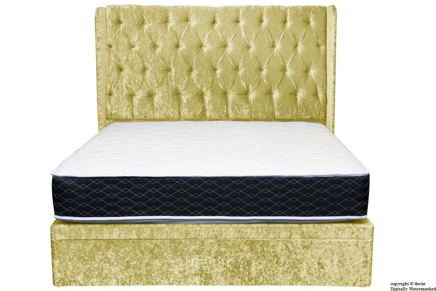 Elizabeth Winged Buttoned Crushed Velvet Bed - Chartreuse