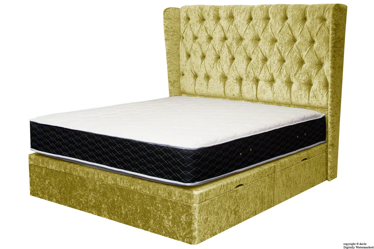 Elizabeth Winged Buttoned Crushed Velvet Bed - Chartreuse