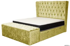 Elizabeth Winged Buttoned Crushed Velvet Bed - Chartreuse