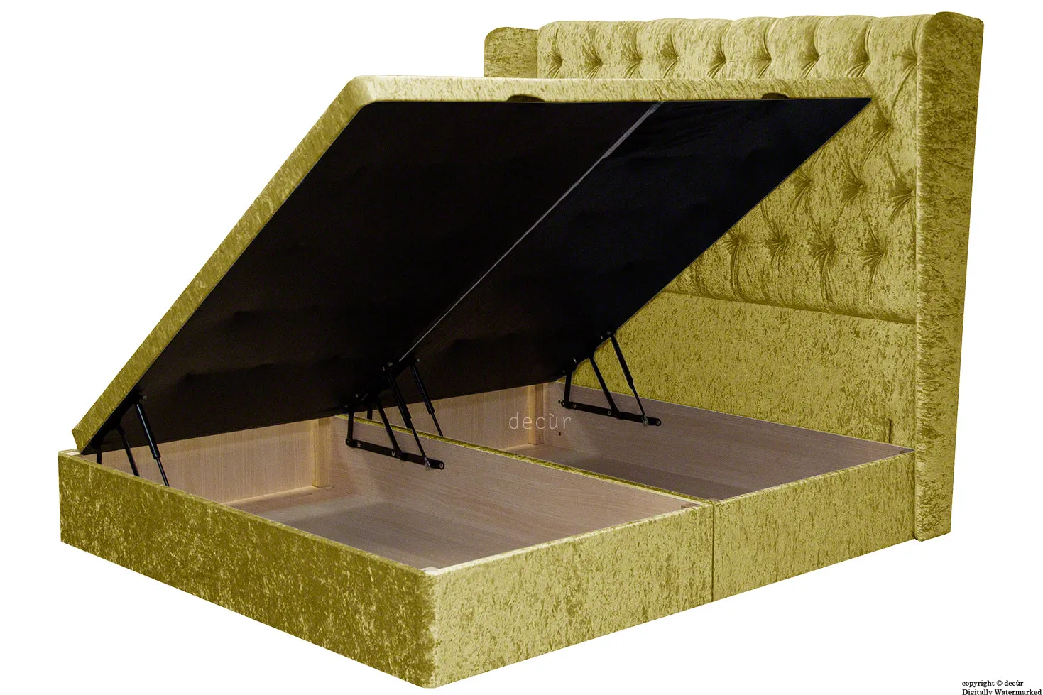 Elizabeth Winged Buttoned Crushed Velvet Bed - Chartreuse