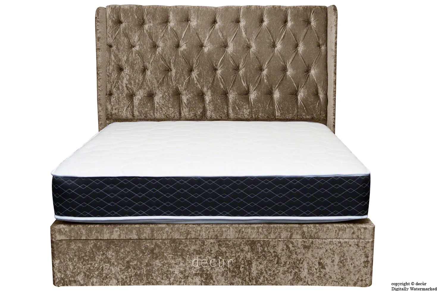 Elizabeth Winged Buttoned Crushed Velvet Bed - Chocolate