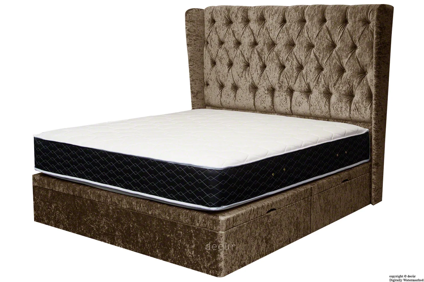 Elizabeth Winged Buttoned Crushed Velvet Bed - Chocolate
