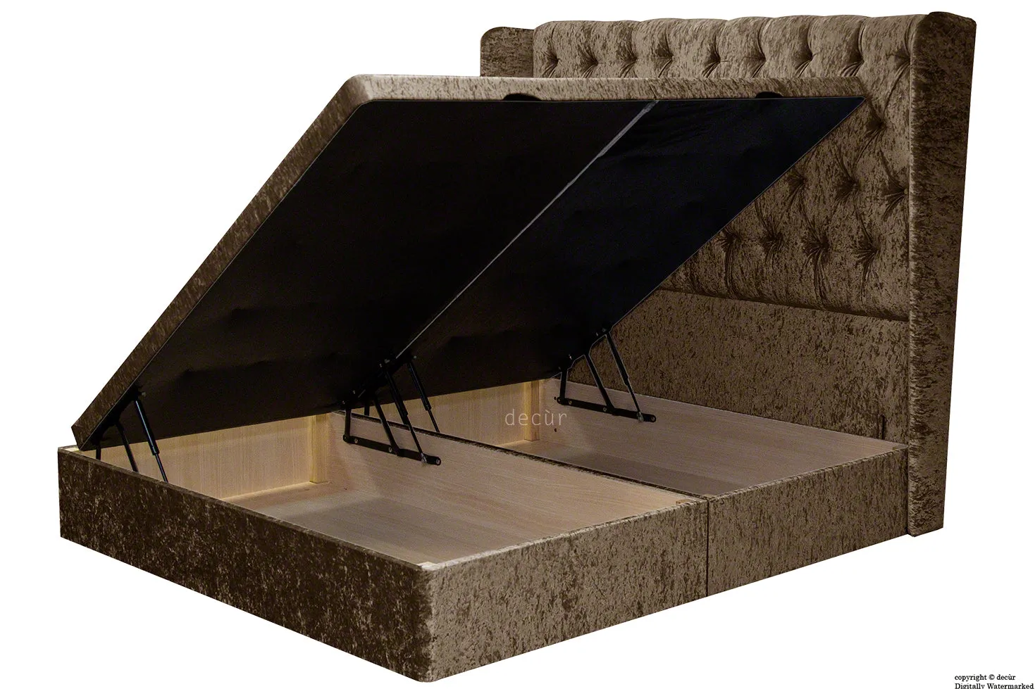 Elizabeth Winged Buttoned Crushed Velvet Bed - Chocolate