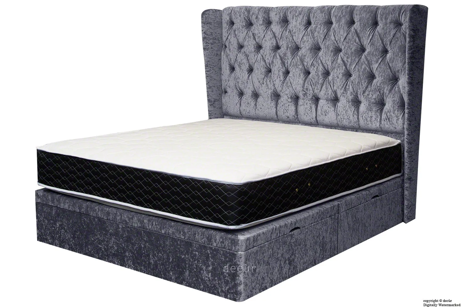Elizabeth Winged Buttoned Crushed Velvet Bed - Dusk