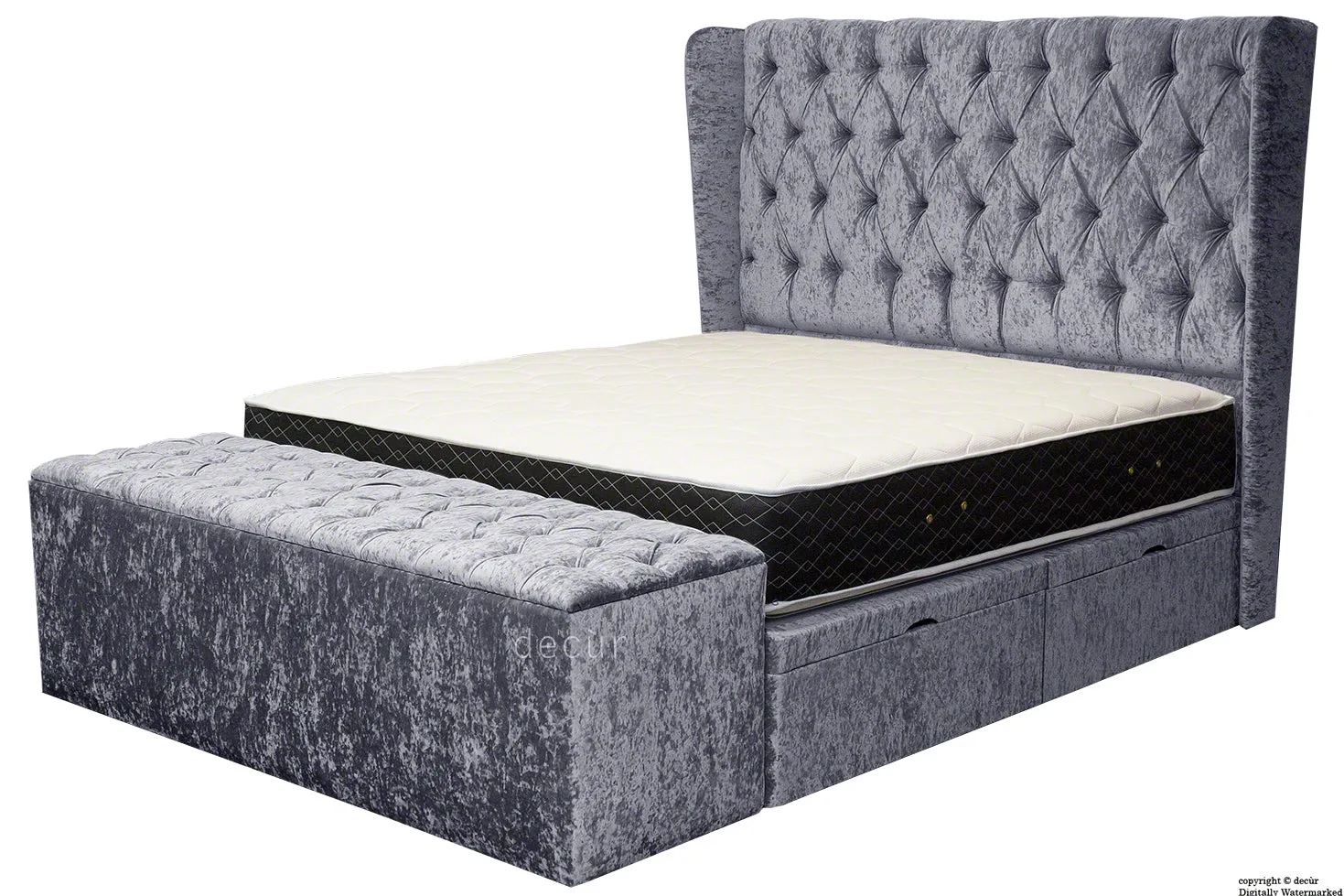Elizabeth Winged Buttoned Crushed Velvet Bed - Dusk