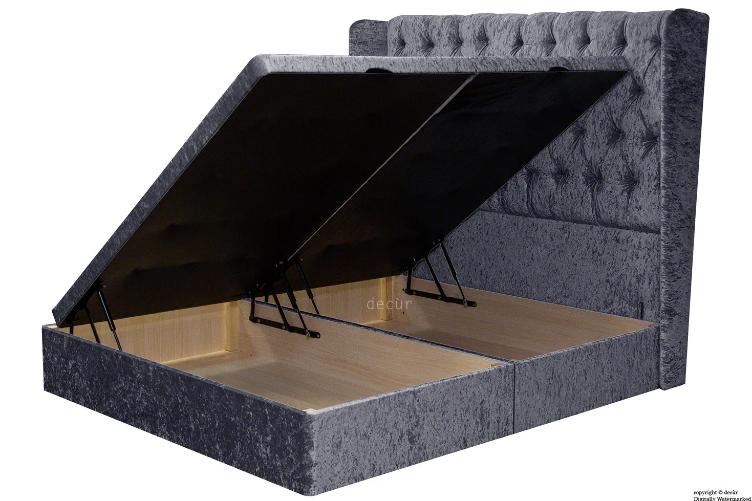 Elizabeth Winged Buttoned Crushed Velvet Bed - Dusk