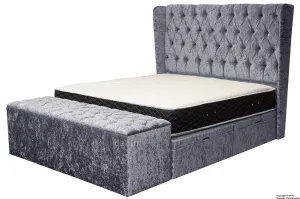 Elizabeth Winged Buttoned Crushed Velvet Bed - Dusk