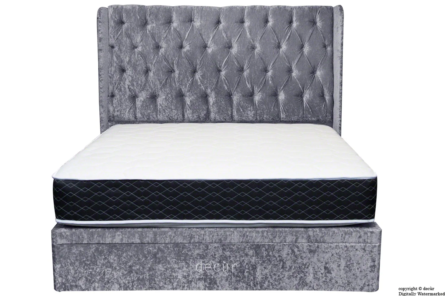 Elizabeth Winged Buttoned Crushed Velvet Bed - Dusk
