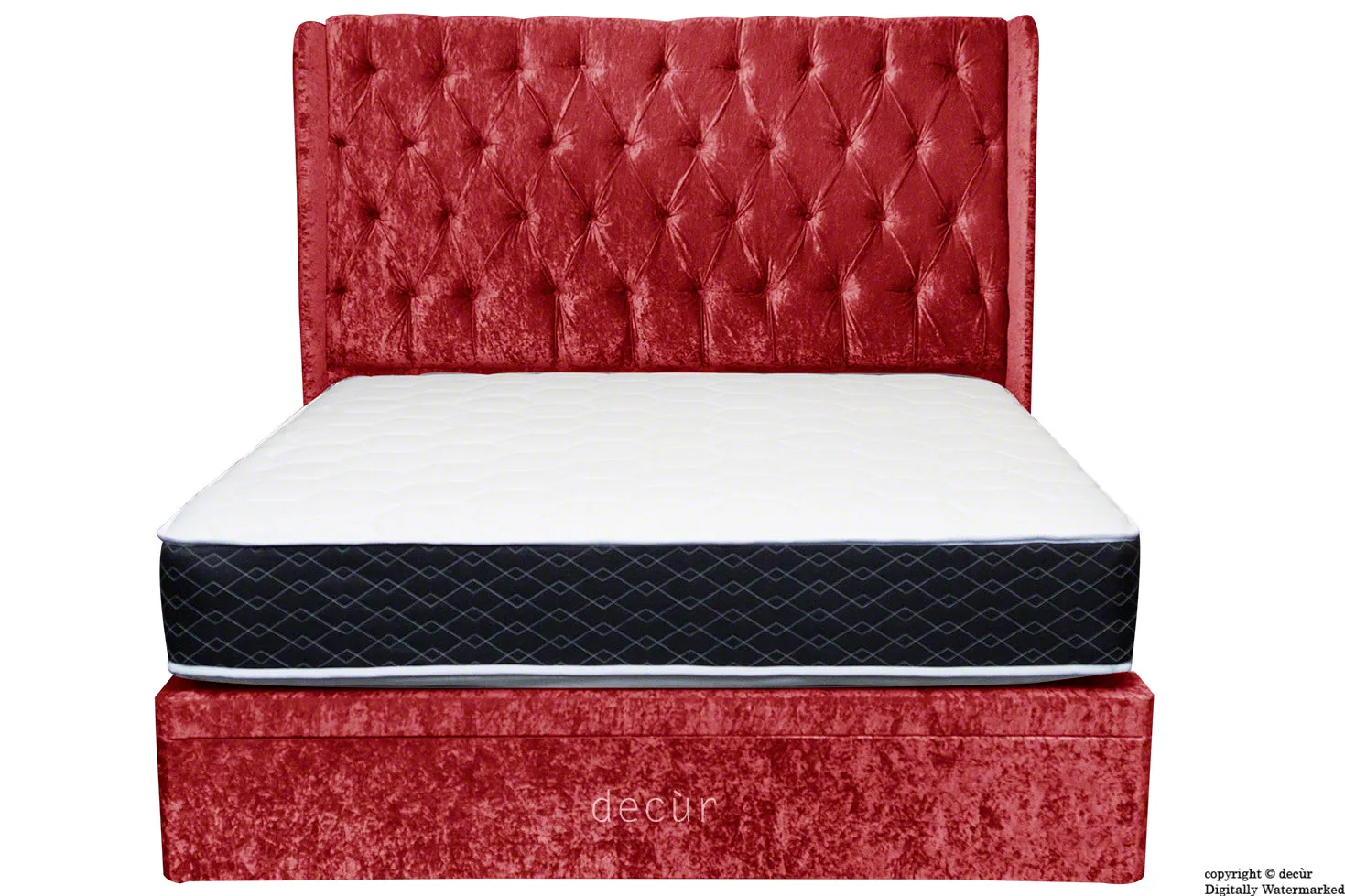 Elizabeth Winged Buttoned Crushed Velvet Bed - Postbox