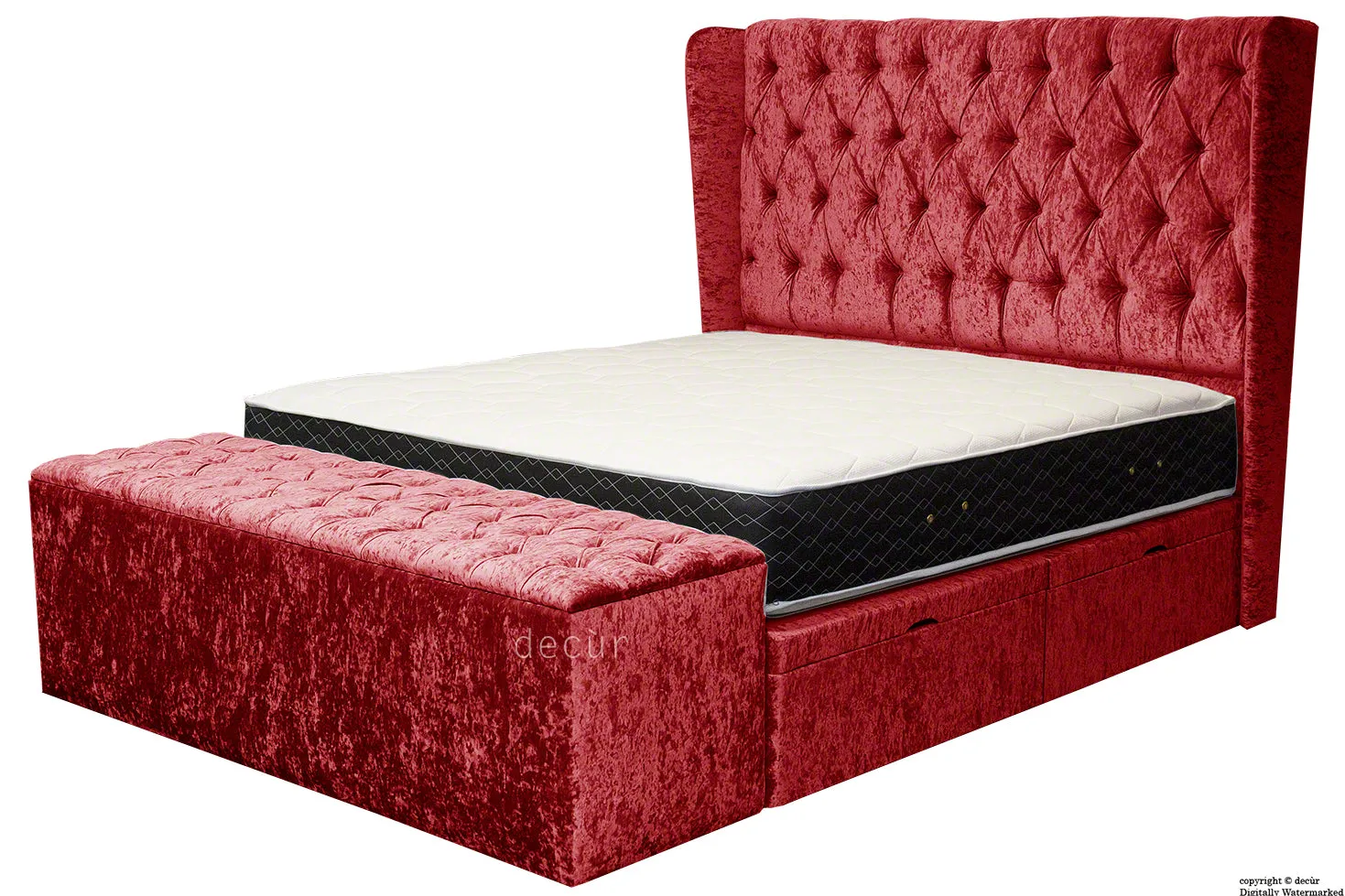 Elizabeth Winged Buttoned Crushed Velvet Bed - Postbox
