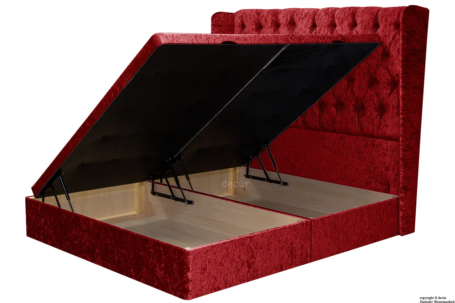 Elizabeth Winged Buttoned Crushed Velvet Bed - Postbox