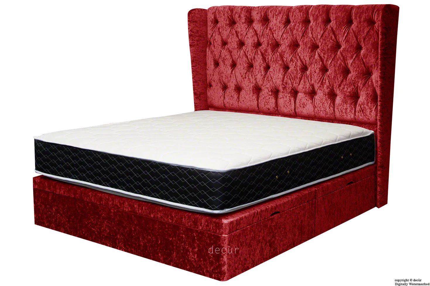 Elizabeth Winged Buttoned Crushed Velvet Bed - Postbox