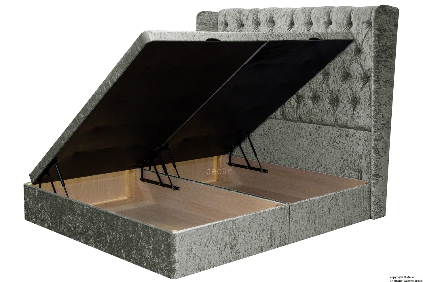 Elizabeth Winged Buttoned Crushed Velvet Bed - Sage
