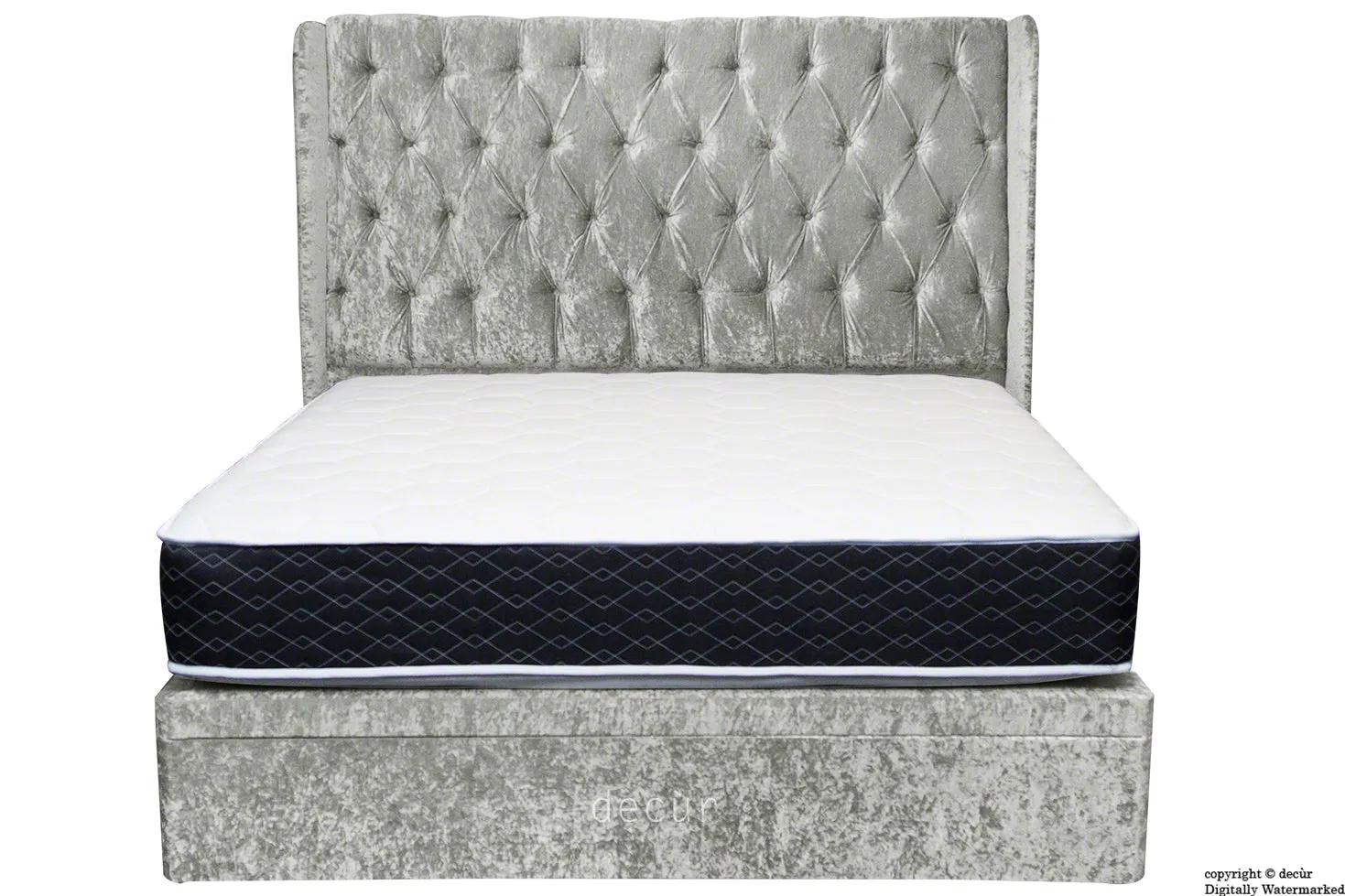 Elizabeth Winged Buttoned Crushed Velvet Bed - Sage