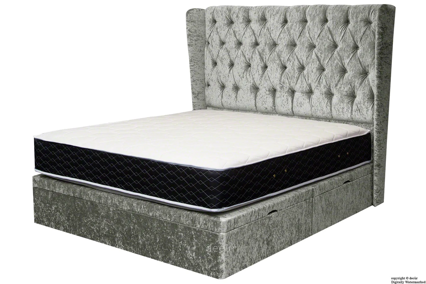 Elizabeth Winged Buttoned Crushed Velvet Bed - Sage