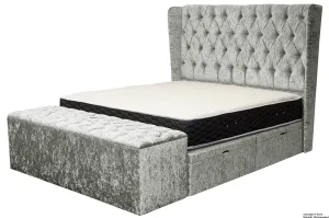 Elizabeth Winged Buttoned Crushed Velvet Bed - Sage