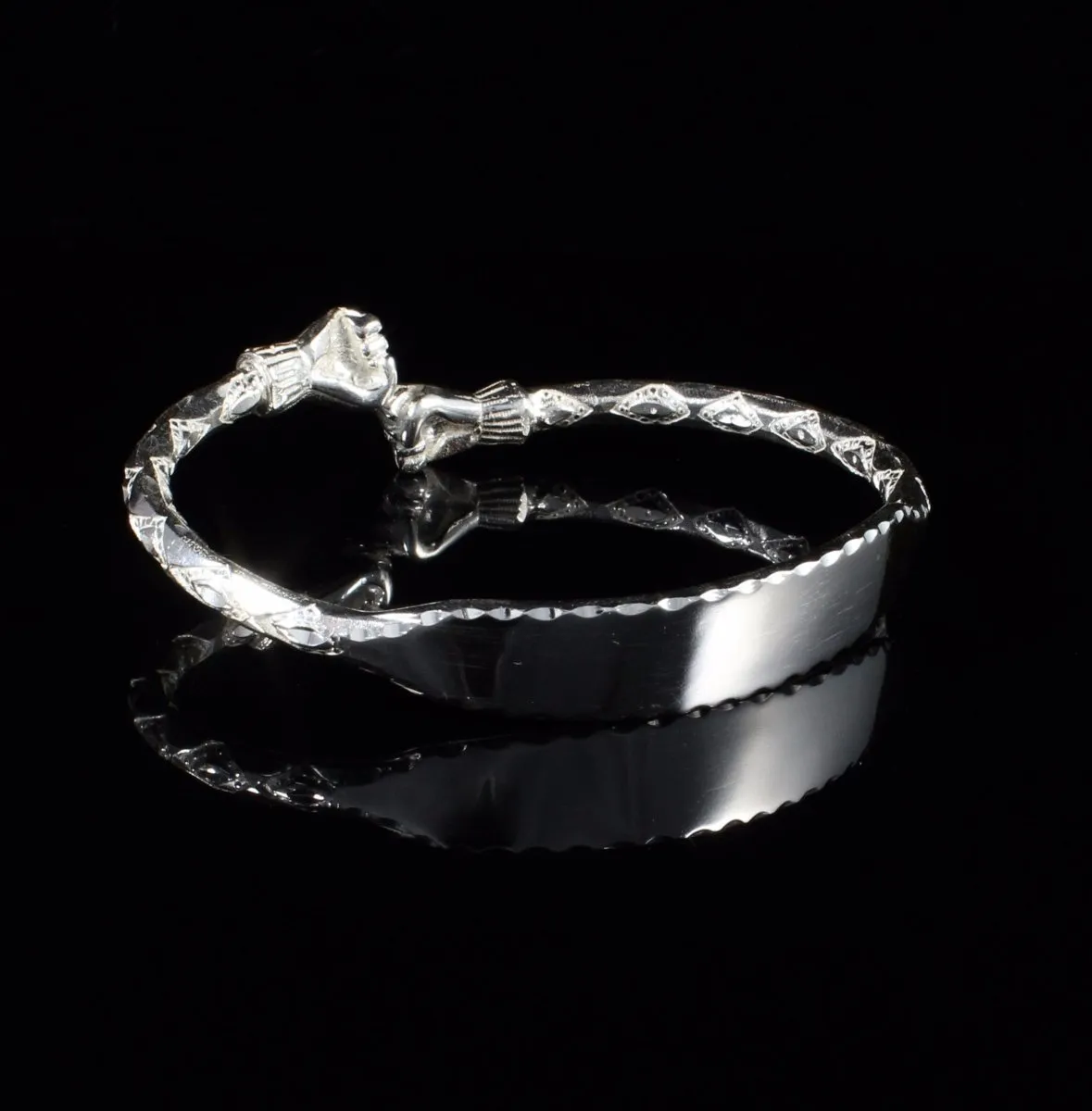 Engravable Extra Heavy Fist Bangle with Diamante Pattern