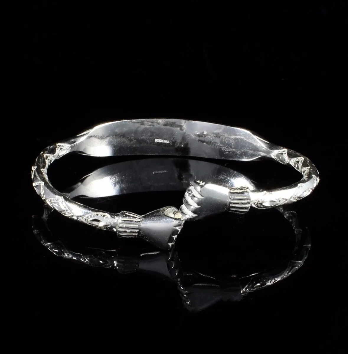 Engravable Extra Heavy Fist Bangle with Diamante Pattern