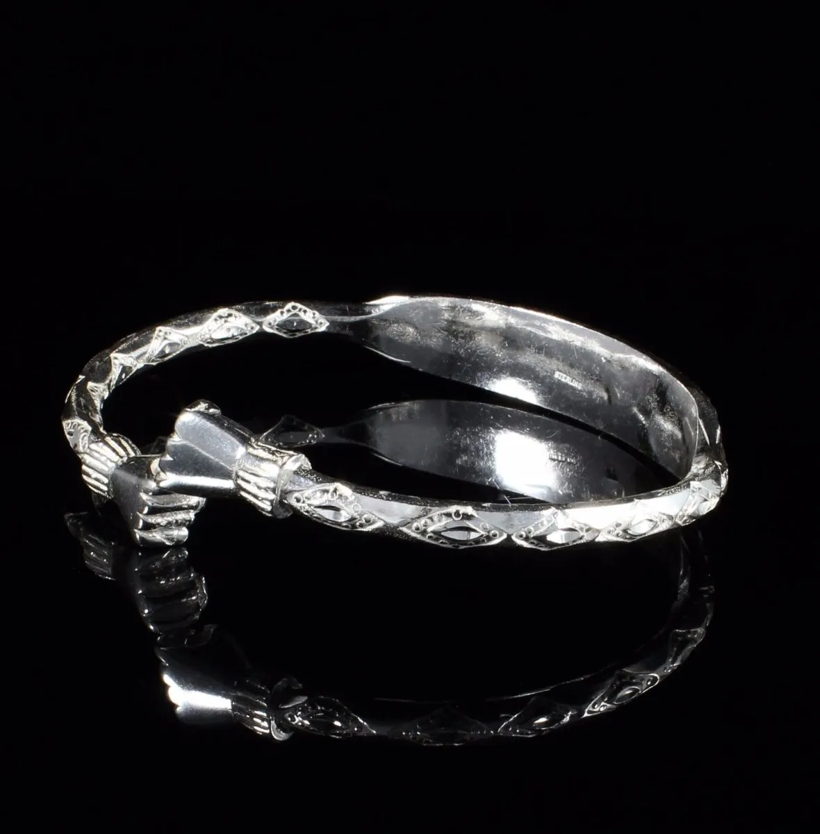 Engravable Extra Heavy Fist Bangle with Diamante Pattern