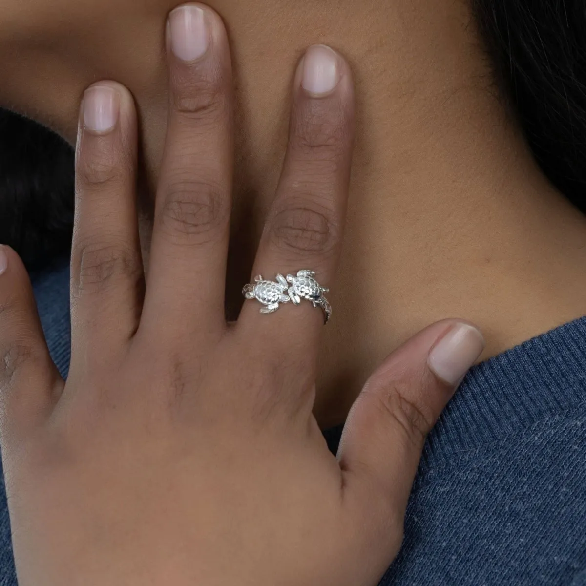 Extra Light Adjustable  Ring with Turtles