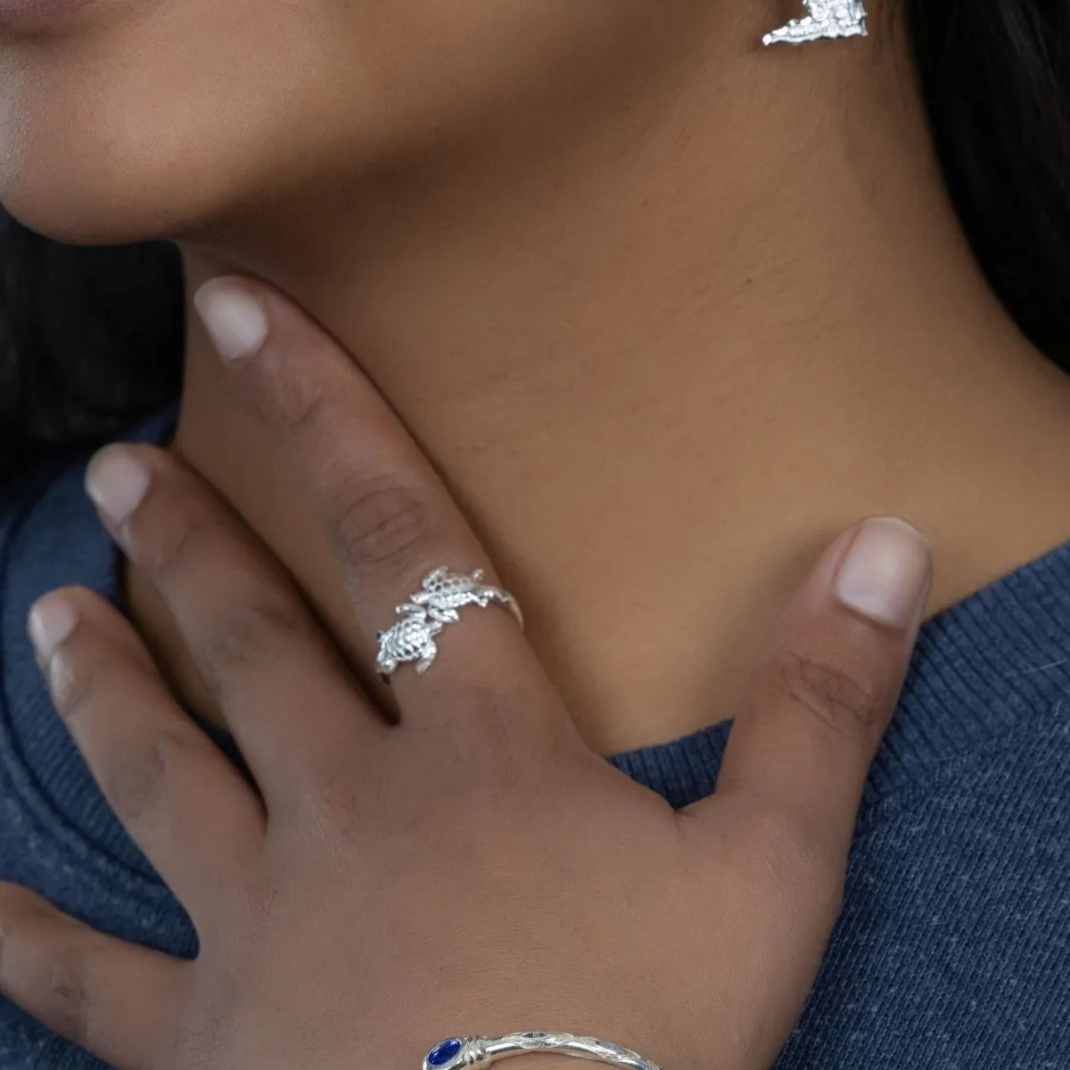 Extra Light Adjustable  Ring with Turtles