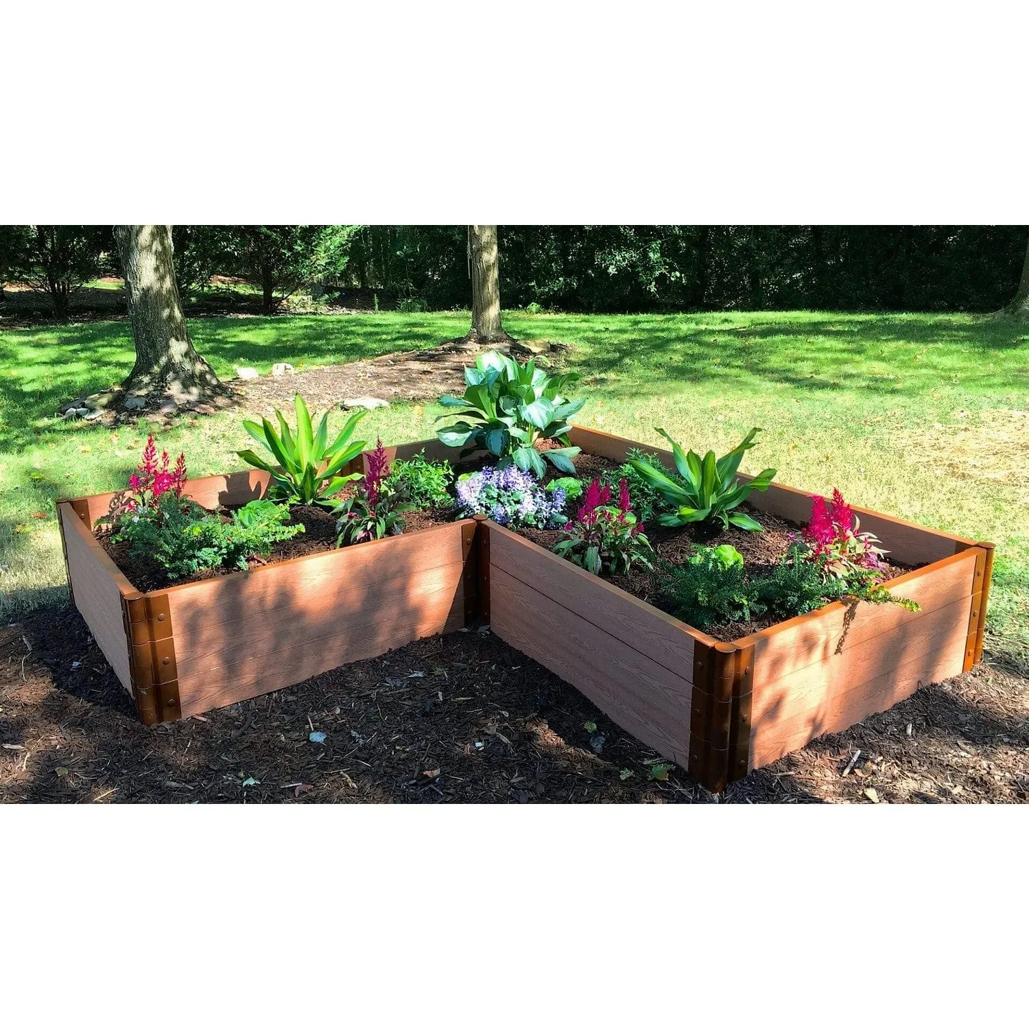 Frame It All | Tool-Free Arrowhead Straight Corner Raised Garden Bed 8' X 8' X 16.5" - Weathered Wood - 1" Profile