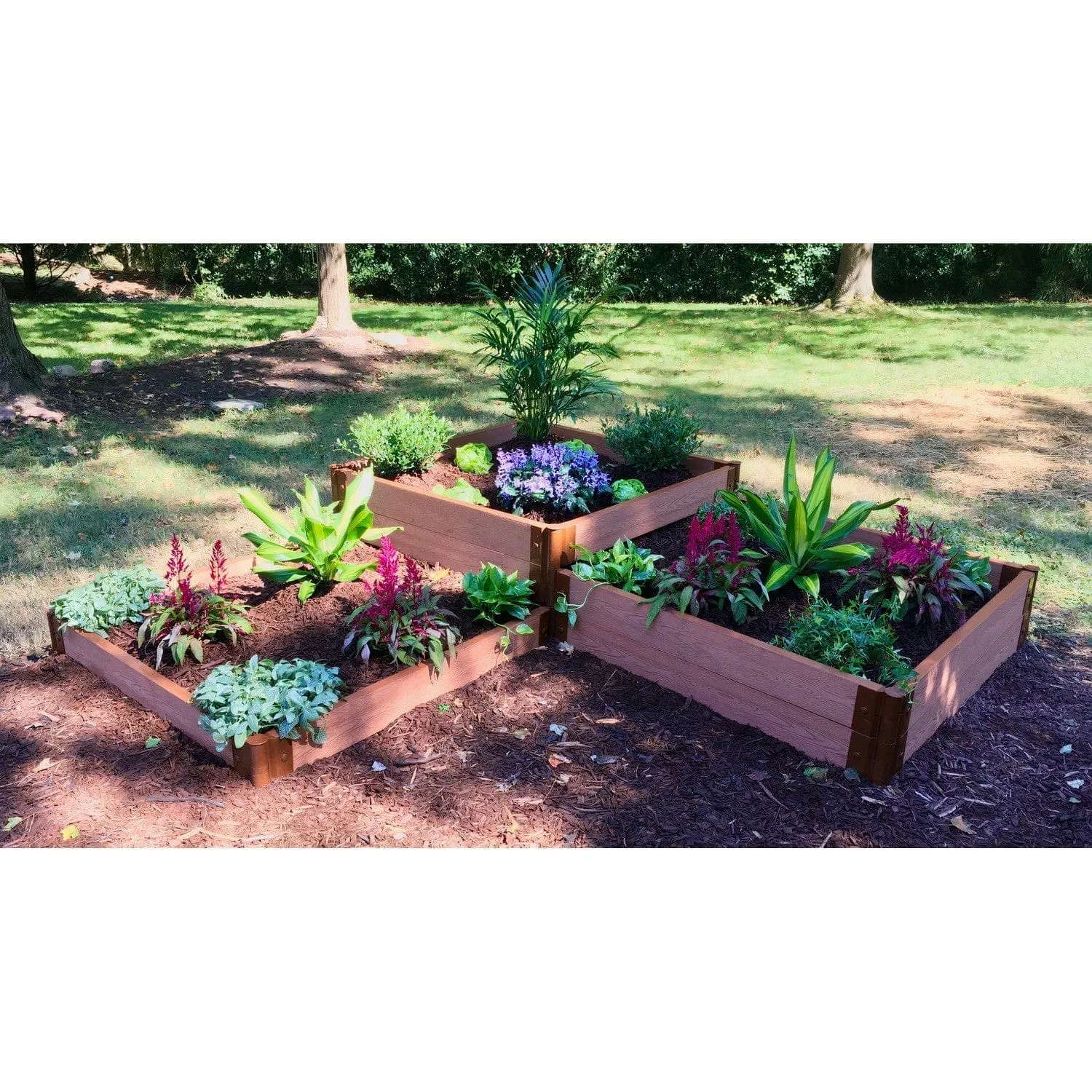 Frame It All | Tool-Free Fort Knox Straight Corner Raised Garden Bed (Tri-Level) 8' X 8' X 22" - Uptown Brown- 1" Profile