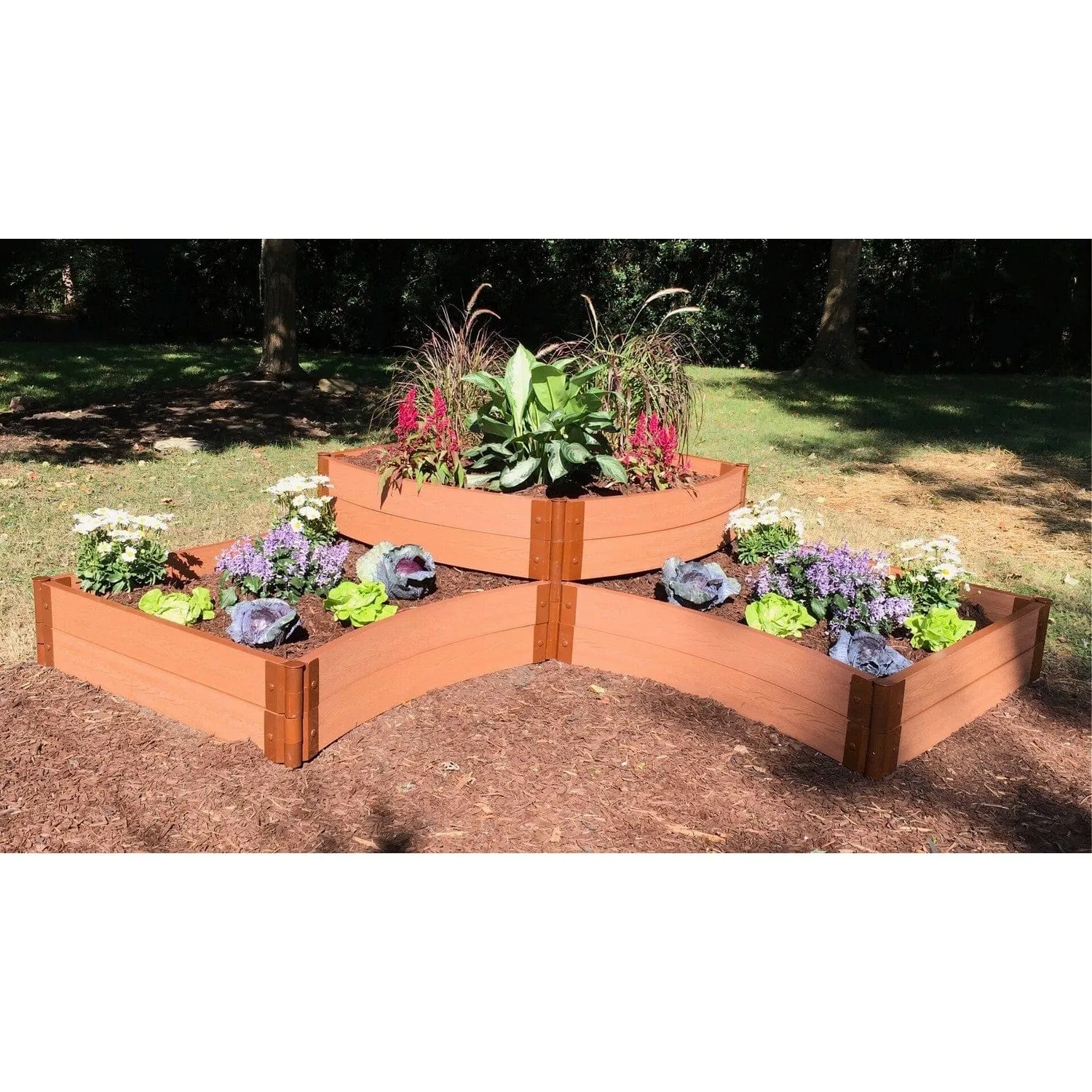 Frame It All | Tool-Free Teardrop Curved Corner Raised Garden Bed (2-Tier) 8' X 8' X 5.5" - Uptown Brown - 1" Profile