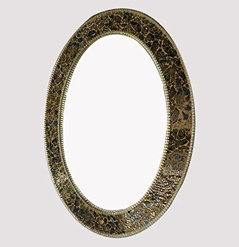 FRAMING MEMORIES Designer Venetian Multi Glass Beveled Oval Wall Mirror - ( 18 X 24 Inches, Multicolor)