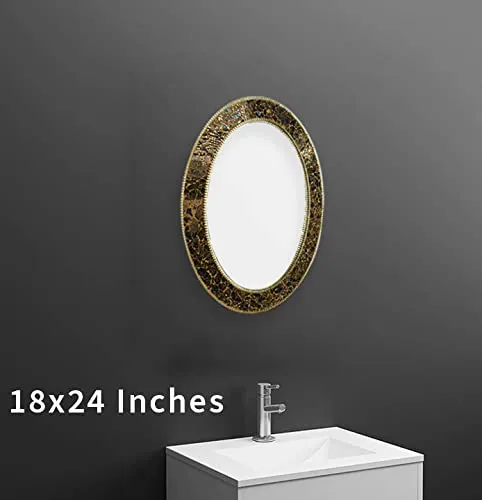 FRAMING MEMORIES Designer Venetian Multi Glass Beveled Oval Wall Mirror - ( 18 X 24 Inches, Multicolor)