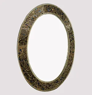 FRAMING MEMORIES Designer Venetian Multi Glass Beveled Oval Wall Mirror - ( 18 X 24 Inches, Multicolor)
