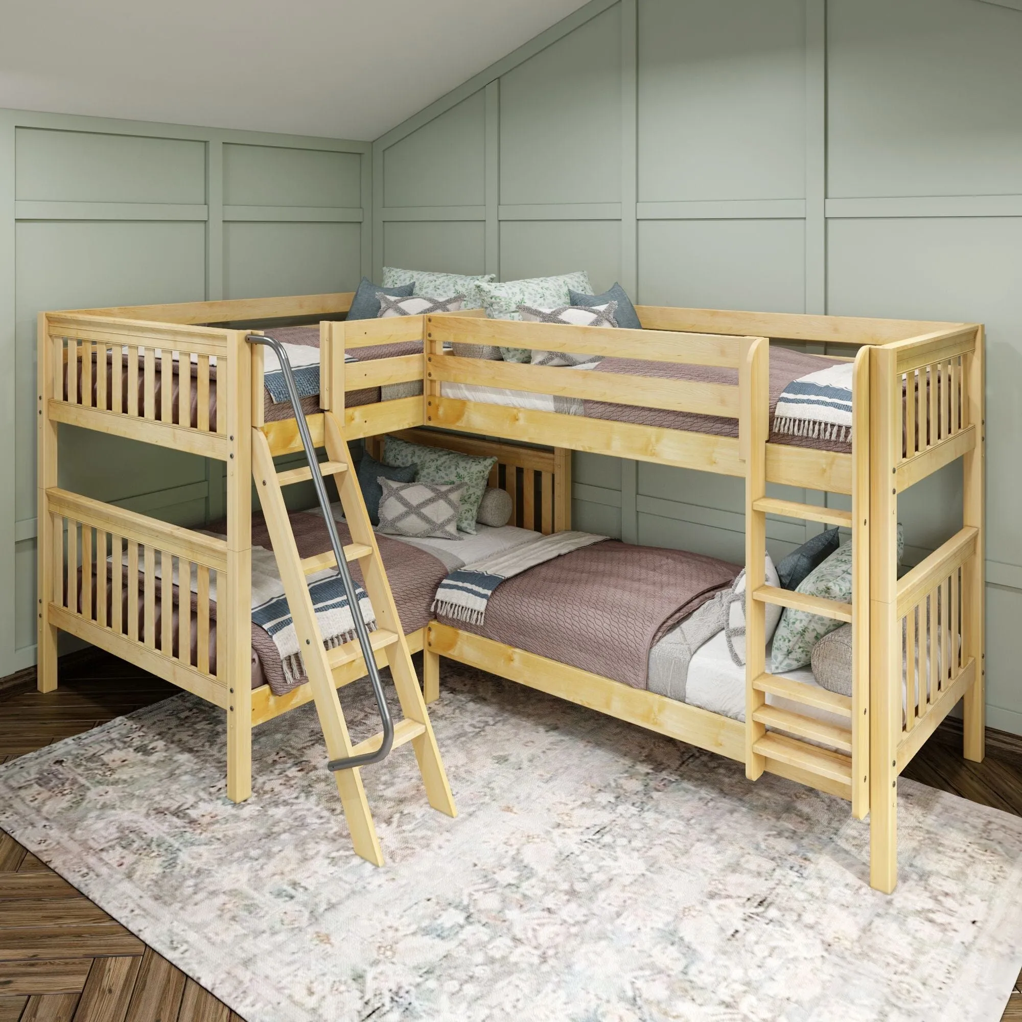 Full   Twin Medium Corner Bunk with Ladders