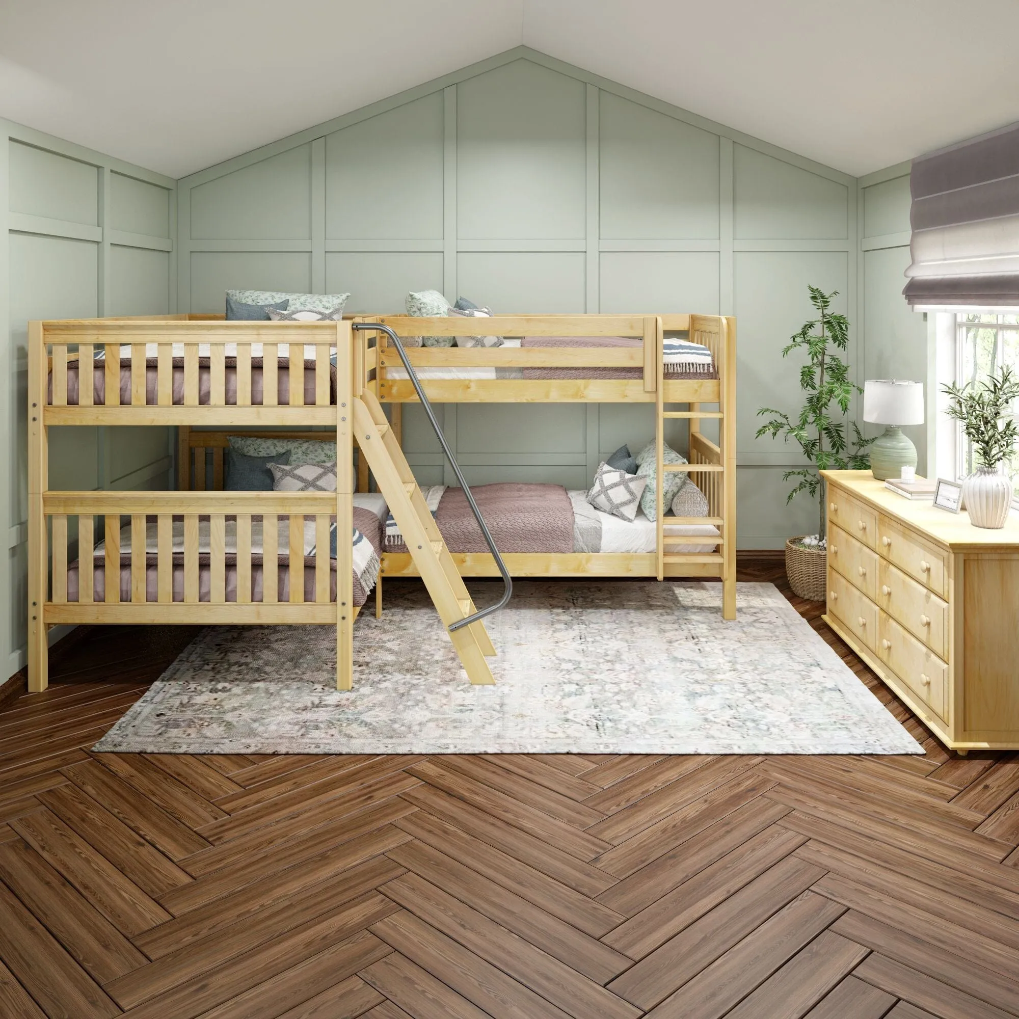 Full   Twin Medium Corner Bunk with Ladders