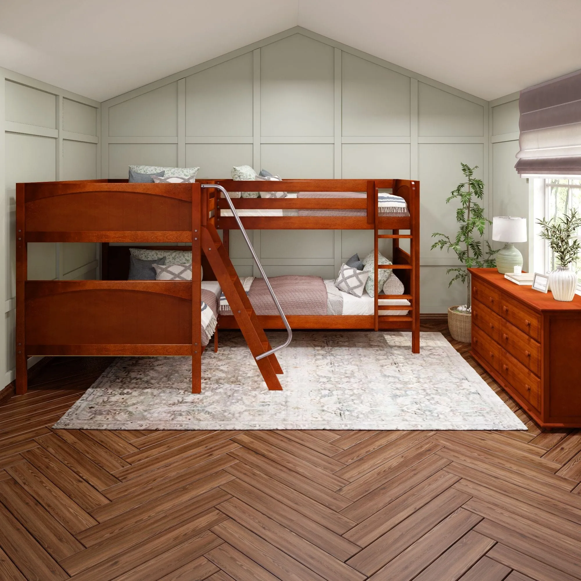 Full   Twin Medium Corner Bunk with Ladders