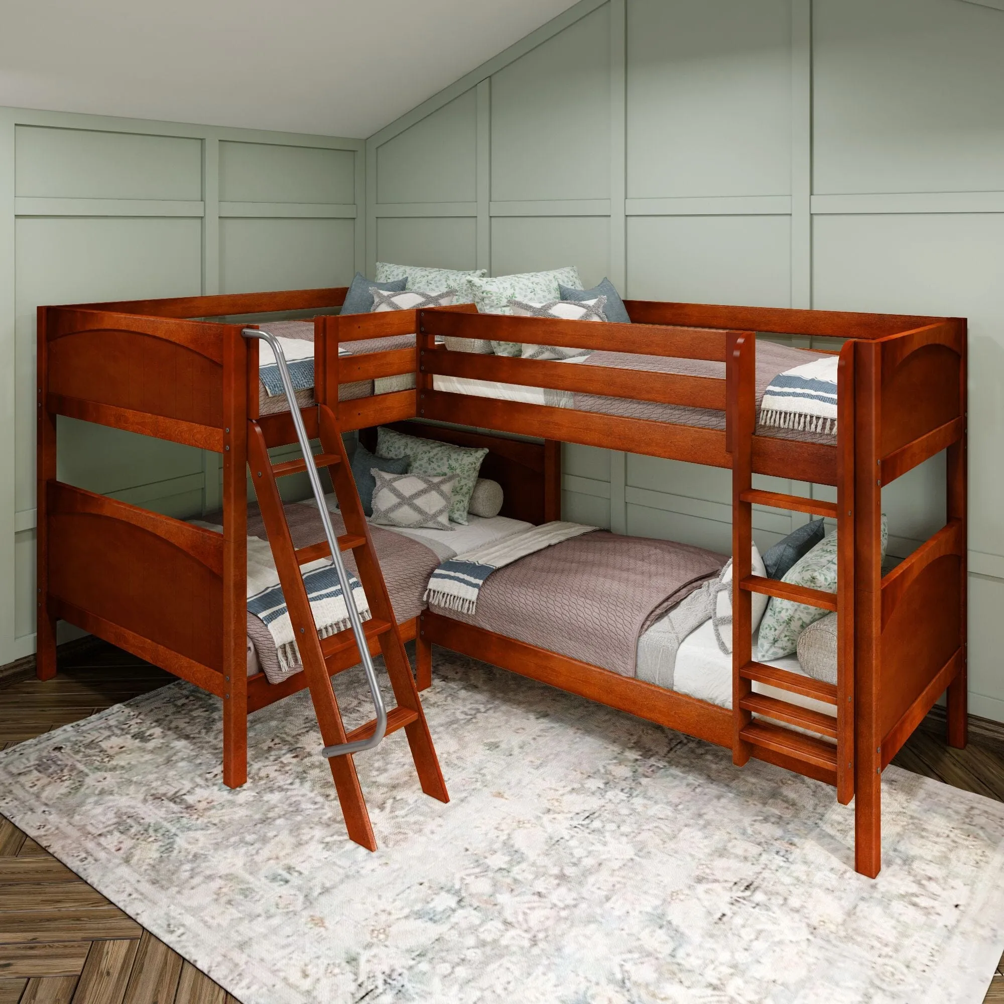 Full   Twin Medium Corner Bunk with Ladders