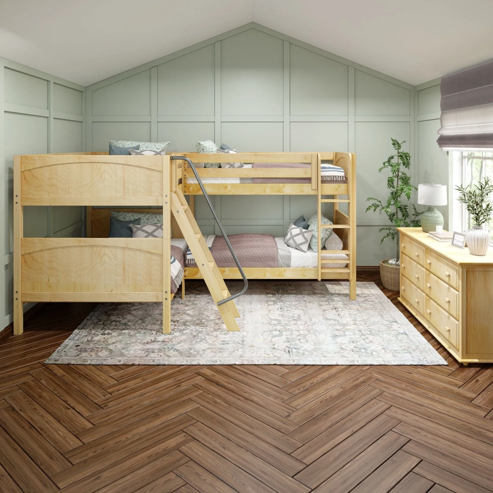 Full   Twin Medium Corner Bunk with Ladders