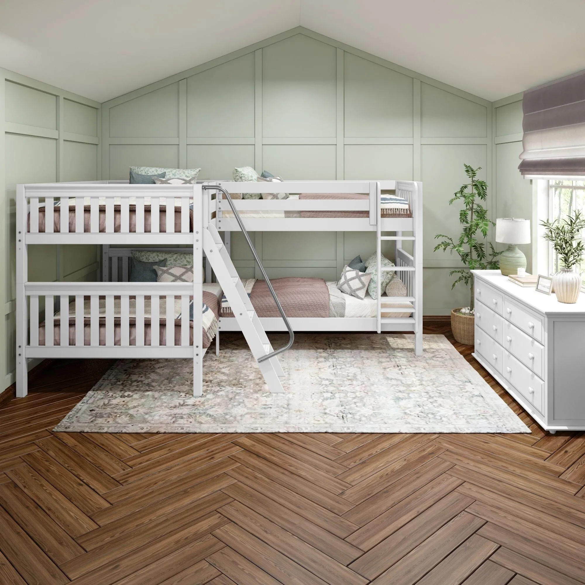Full   Twin Medium Corner Bunk with Ladders