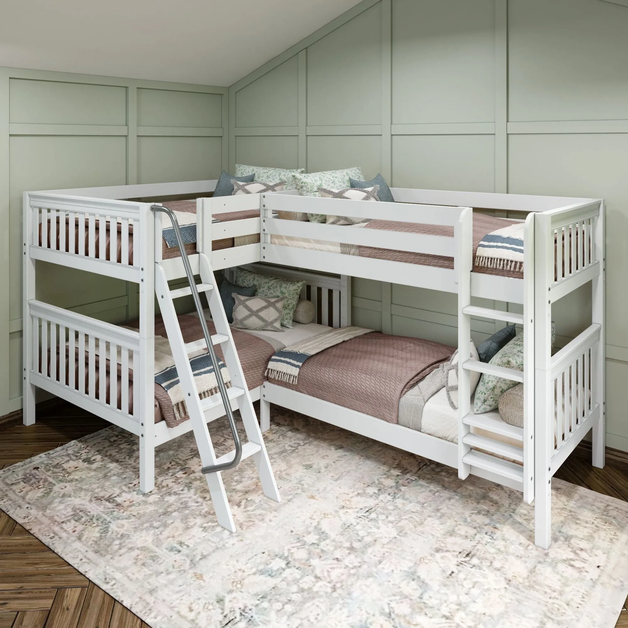 Full   Twin Medium Corner Bunk with Ladders